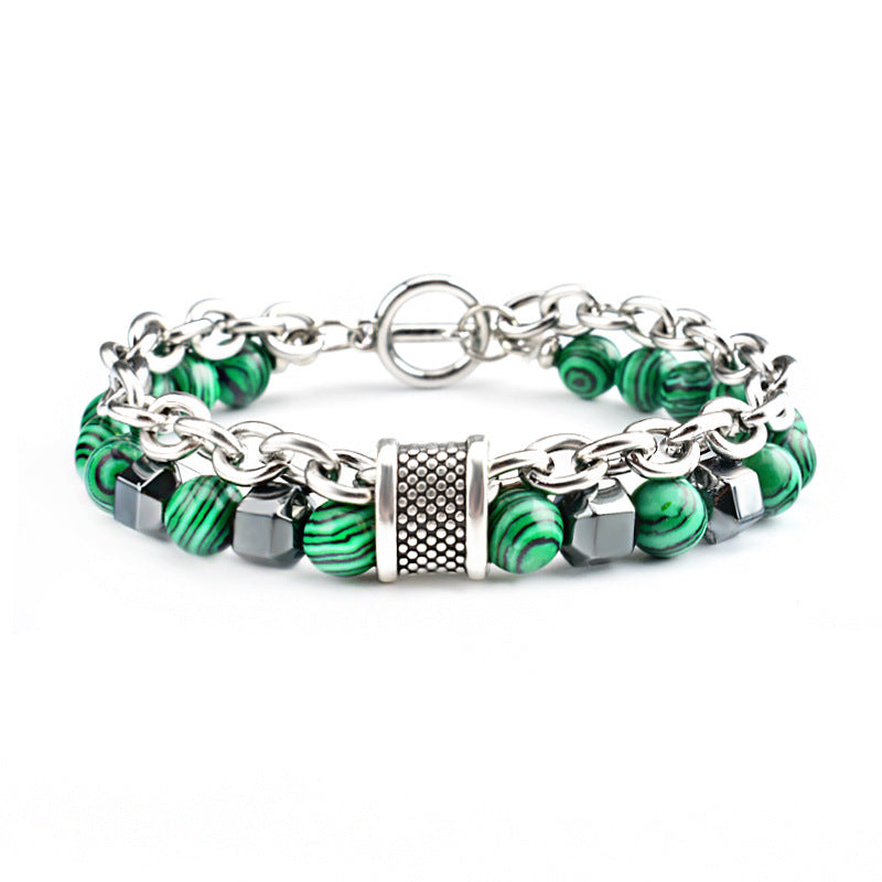 Wholesale Men's Malachite Metal Beaded Bracelet