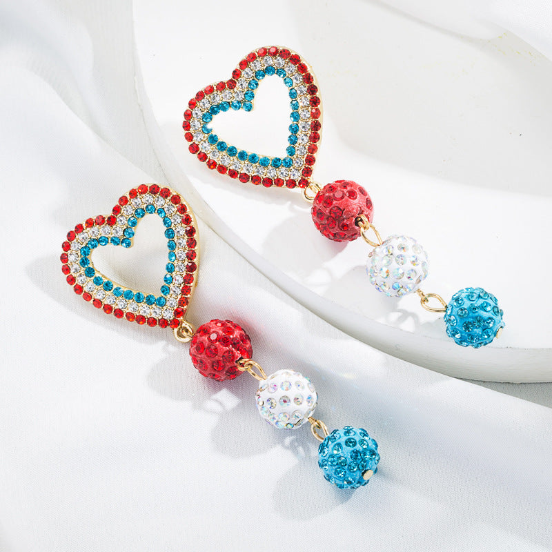 Wholesale Heart Shape Color Ball Alloy Diamond Long Earrings