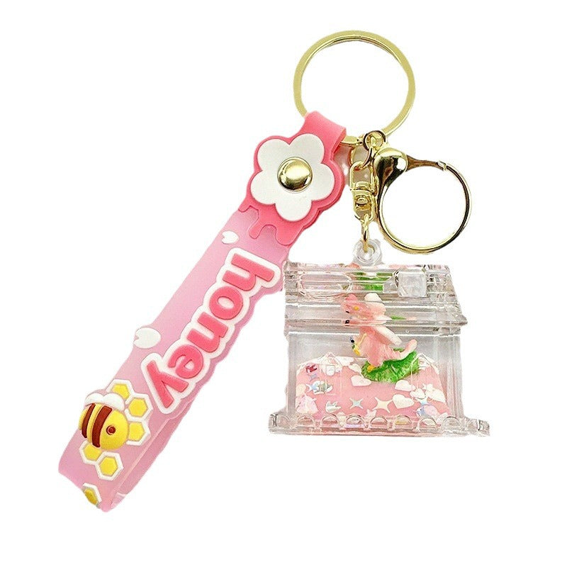 Wholesale Cute Dinosaur House Floating Quicksand Acrylic Liquid Keychain