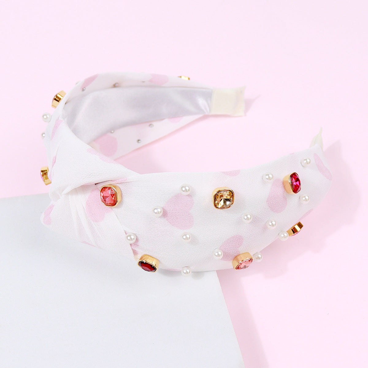 Wholesale Valentine's Day love Color Diamond color knotted pick heart headband