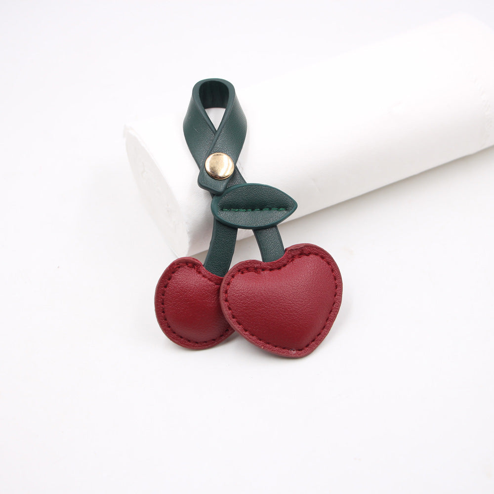 Wholesale Retro Cherry Faux Leather Bag Charm Keychain Pastoral Style Red Fruit Design Fashion Accessory Gift