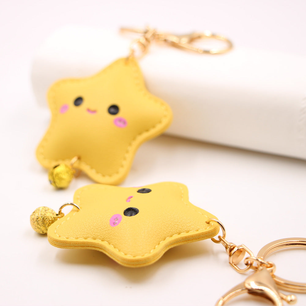 Wholesale Cute Embossed Star Car Keychain Face Faux Leather With Electroplated Finish Trendy Bag Charm Fashion Accessory For Gift And Resale