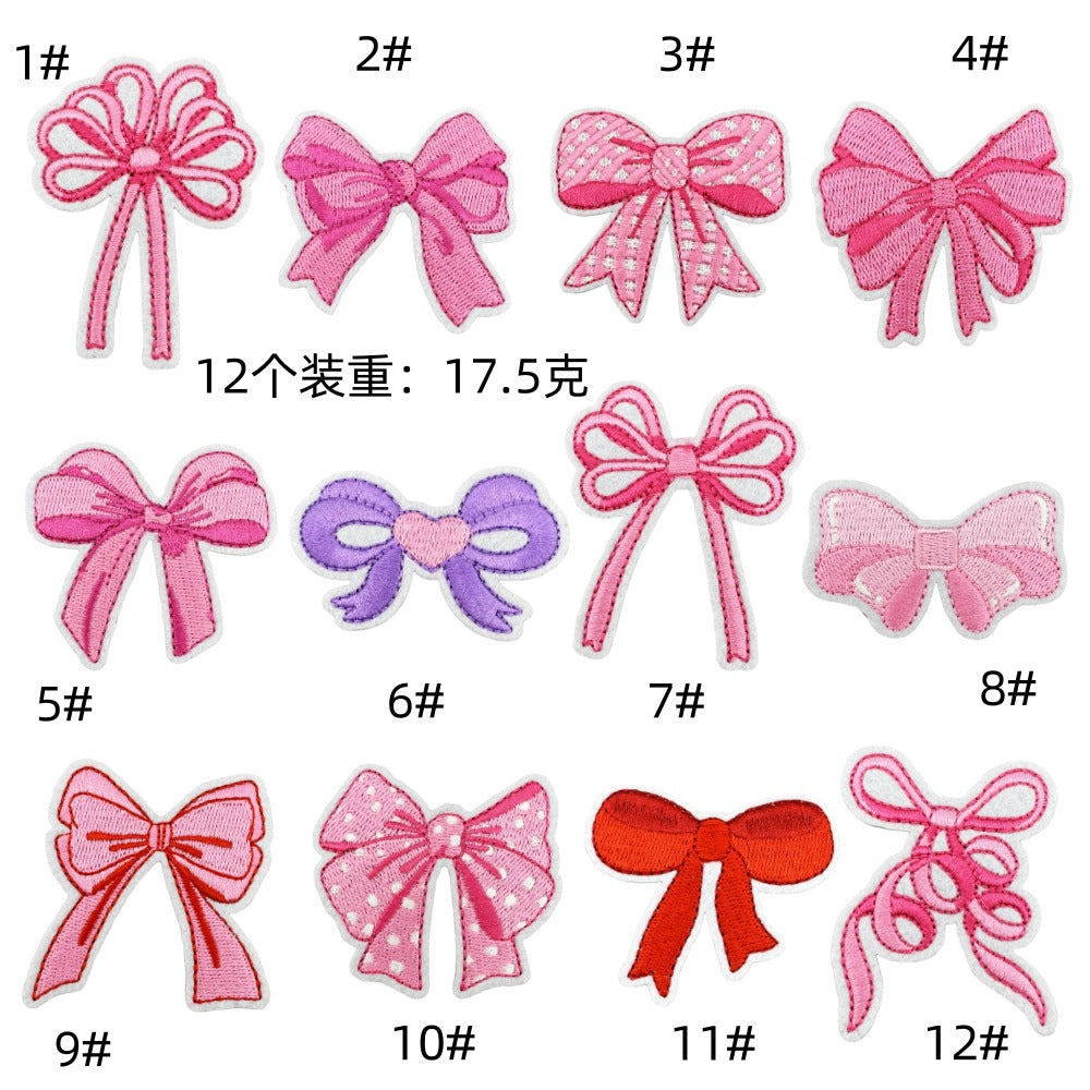 Wholesale Chic Pink Bow Embroidery Patch With Hot Melt Adhesive For Iron On Hair Accessories And Clothing Decoration