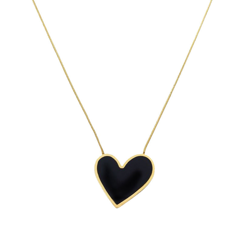 Wholesale Black Big Heart Titanium Steel Necklace Clavicle Chain