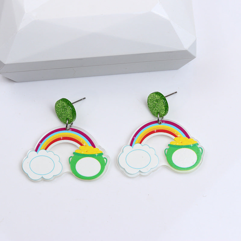 Wholesale St. Patrick's Day Rainbow Beer Acrylic Earrings