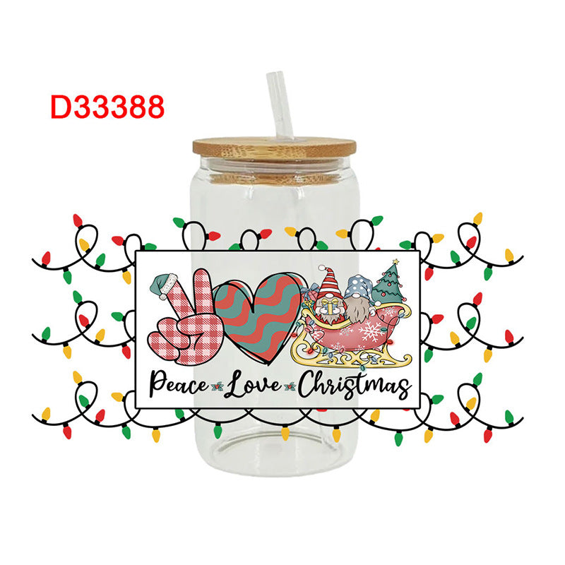 Wholesale Pink series Christmas tree 16oz Cup UV DTF Wraps