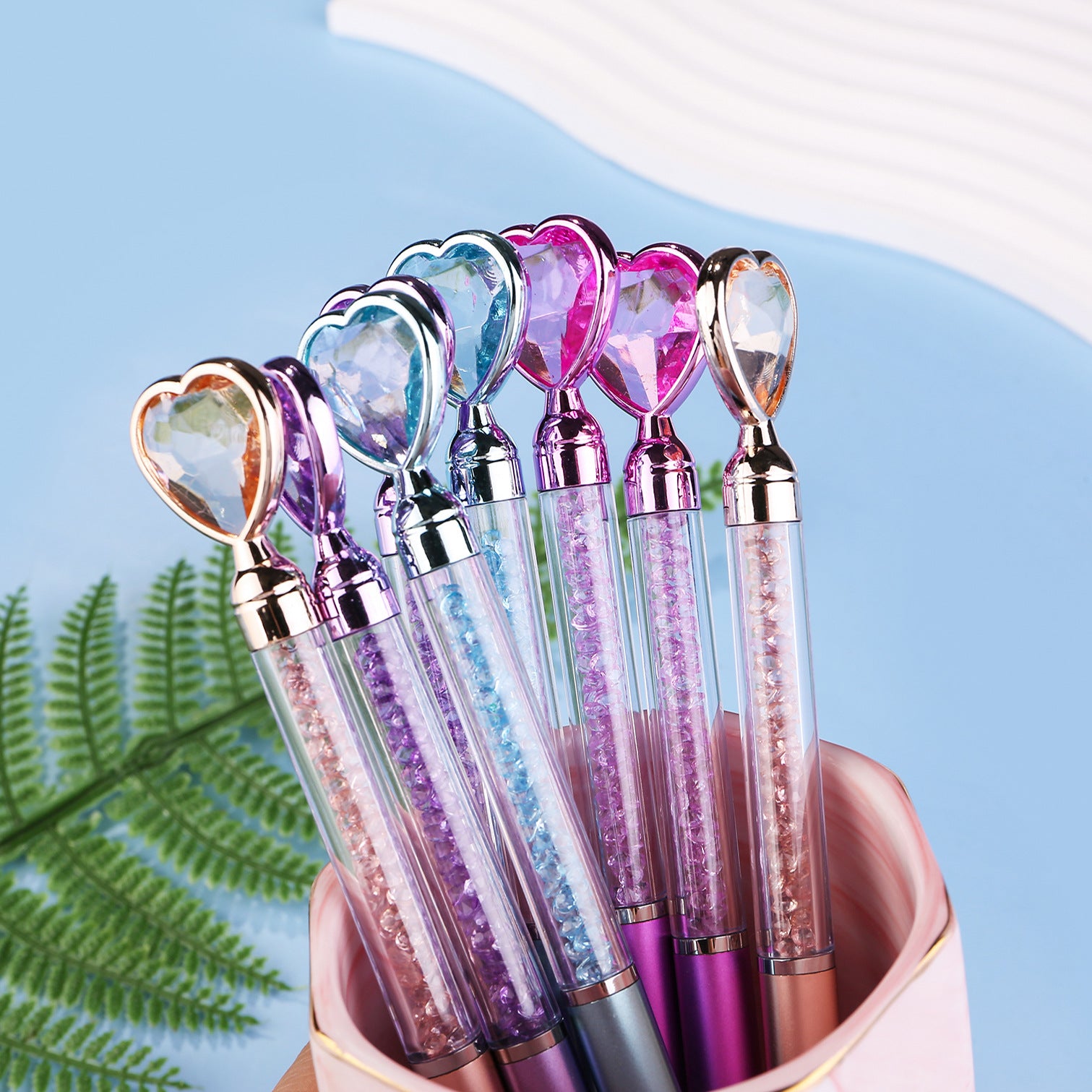 Wholesale Metal Rod Diamond Love Ball Pen Colored Crystal Flowing Sand Broken Diamond Pen