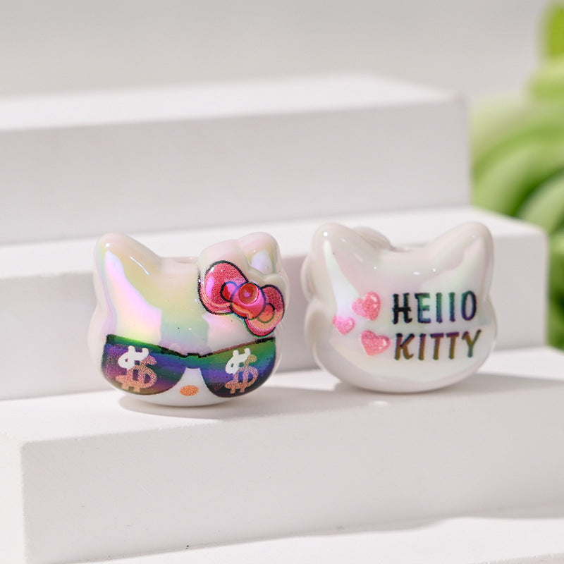 Wholesale 10pcs/pack Color-plated cute 3D cat head straight hole beads