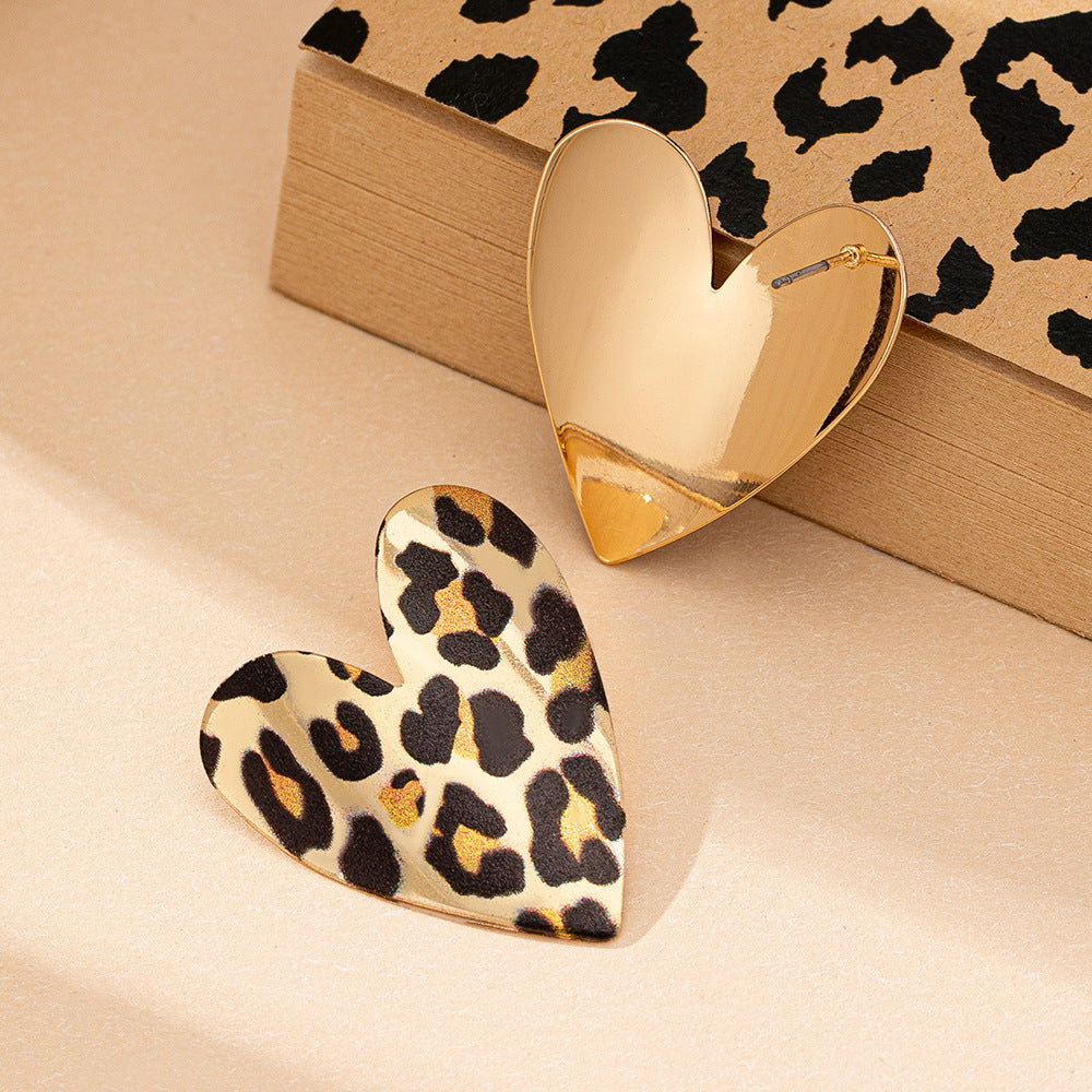 Wholesale European and American Cross-border Trend Autumn and Winter Printing Leopard Print Love Exaggerated Niche Design Valentine's Day Gift Earrings