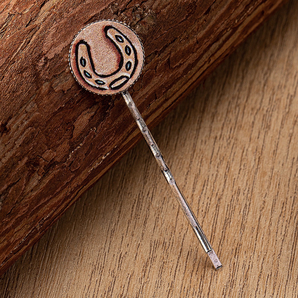 Wholesale leather western cactus horseshoe pattern printing hairpin hair clips