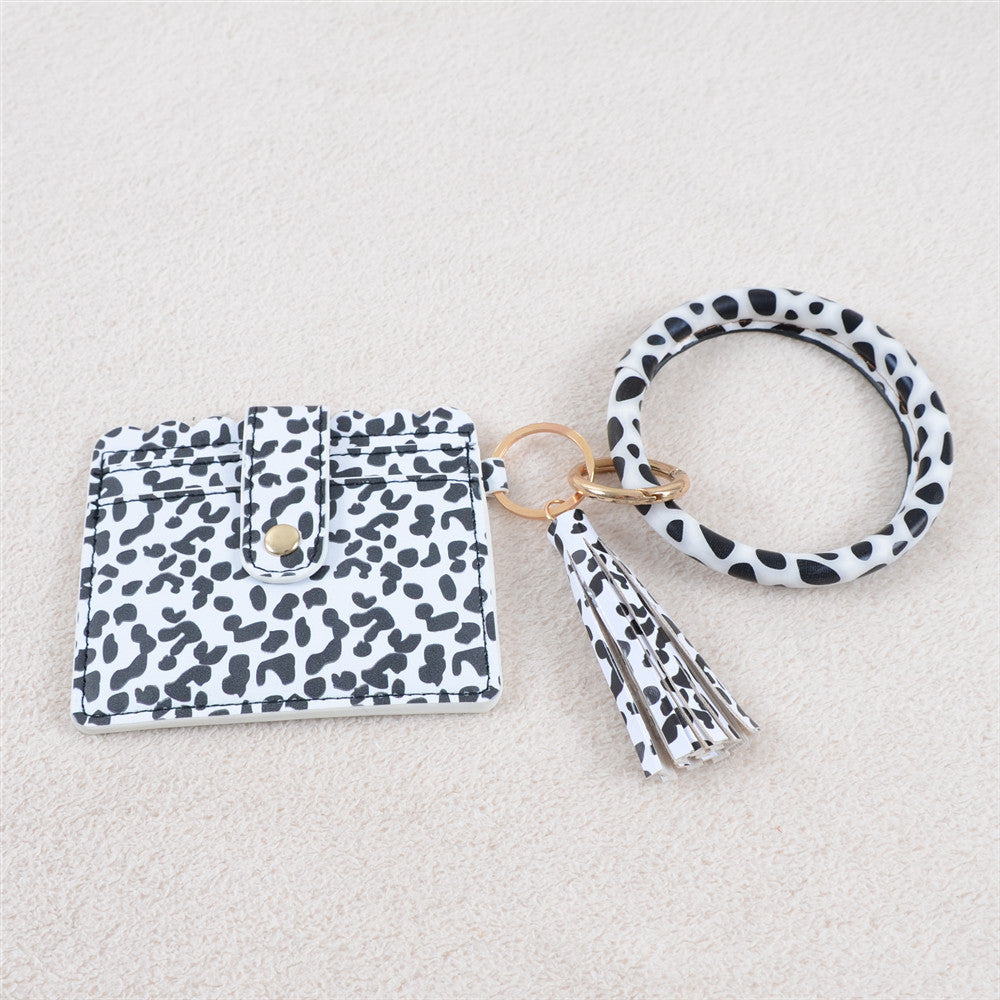 Wholesale Cow Pattern Card Bag Wrist Ring Zero Wallet Bracelet Keychain