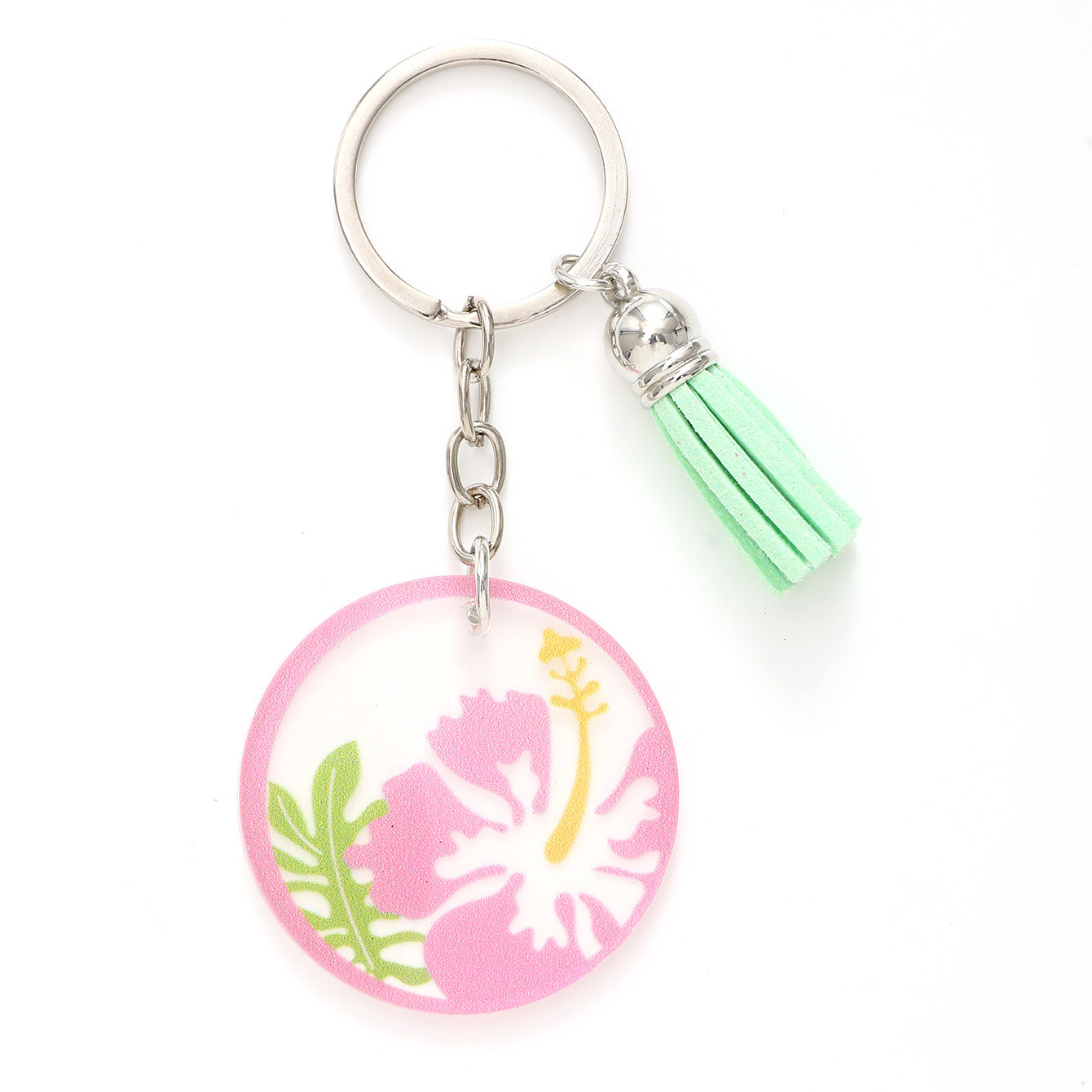 Wholesale Acrylic Flower Leaf Green Tassel Keychain