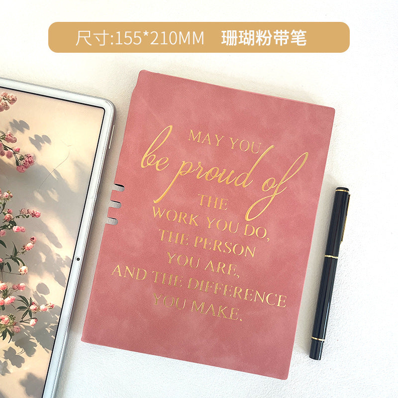 Wholesale ncentive Notebook with Pen Insertable Simple Leather-Covered High-Value Handbook Notepad