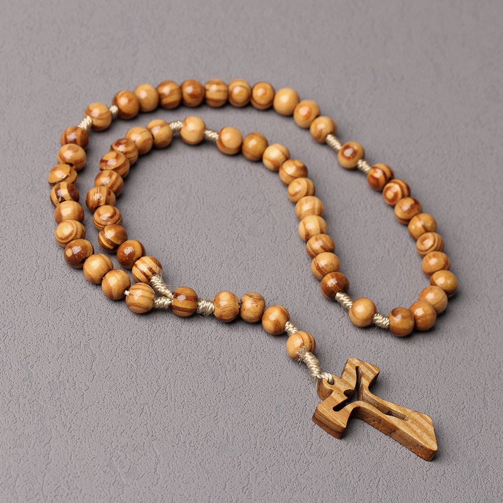 Wholesale Hollow Cross Rosary Pine Wood Bracelet Pendant