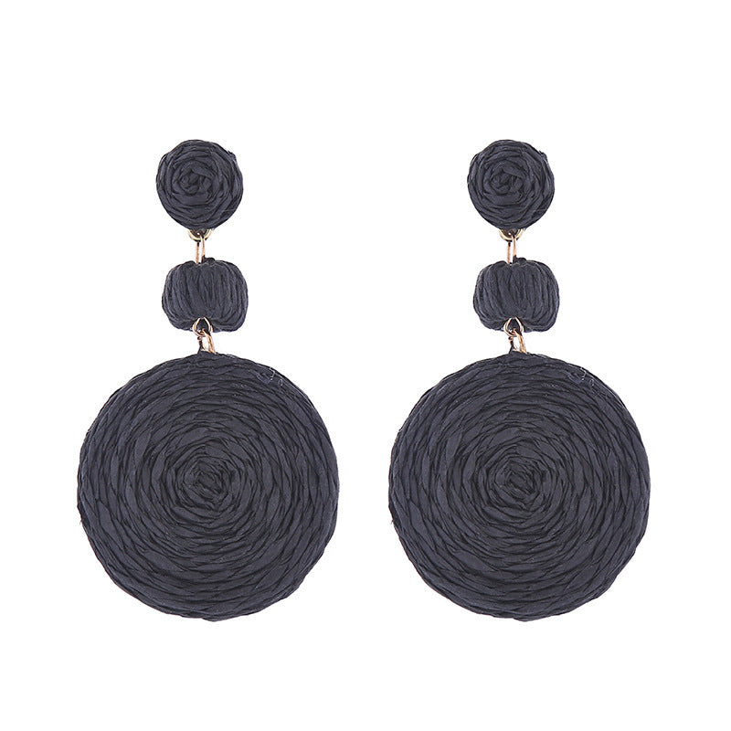 Wholesale Bohemian Raffia Round Earrings