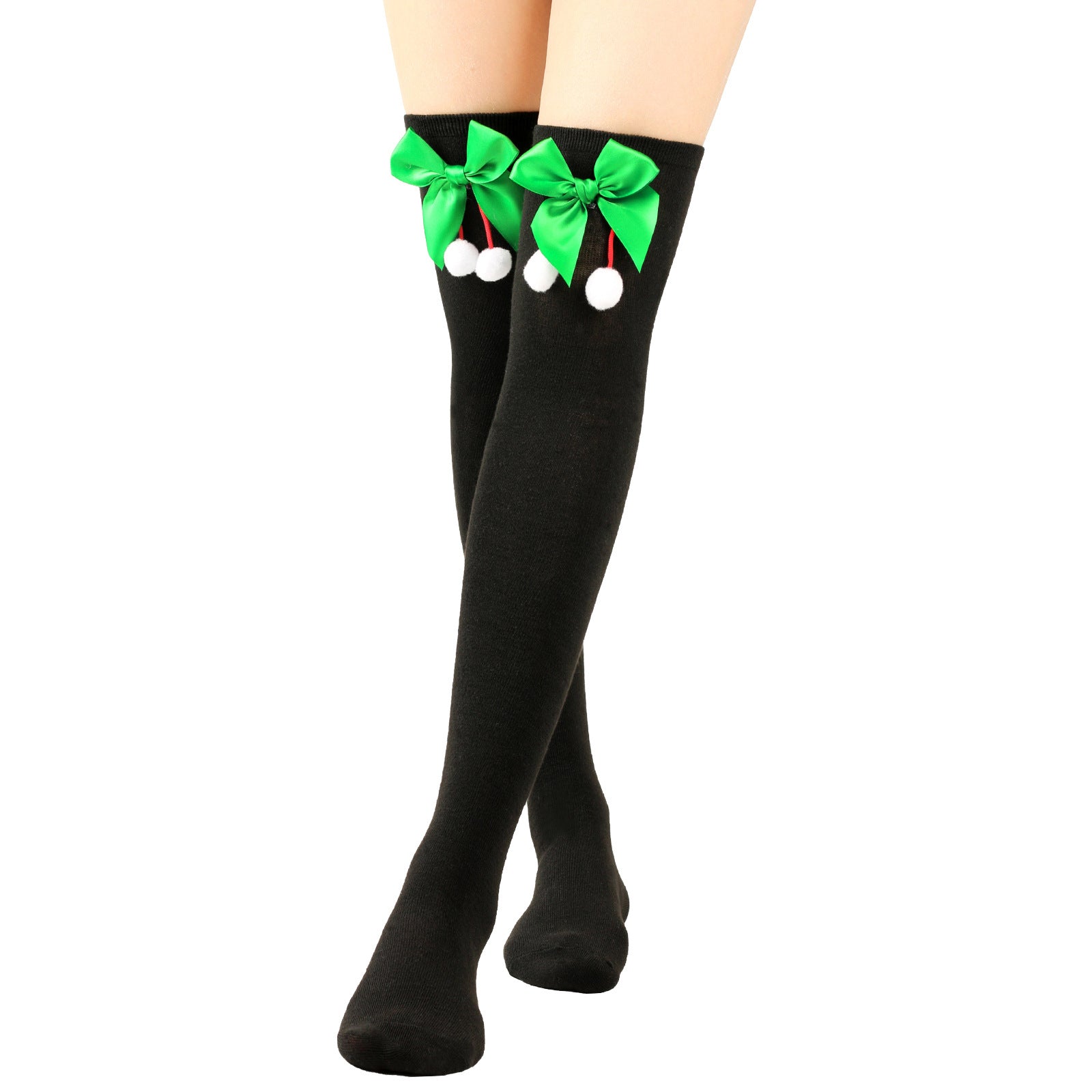 Wholesale Bow Christmas Ball Striped Over-the-Knee Socks