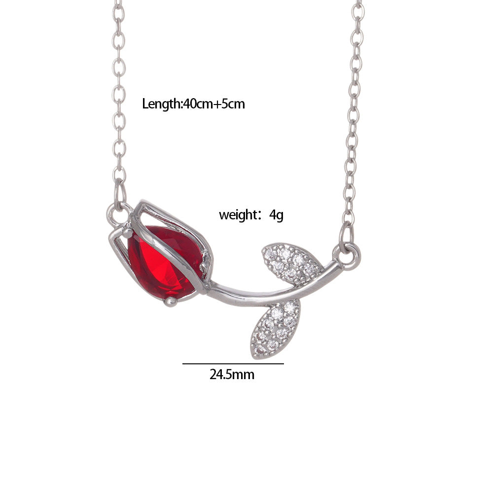 Wholesale Colorful Tulip Flower Diamond Necklace