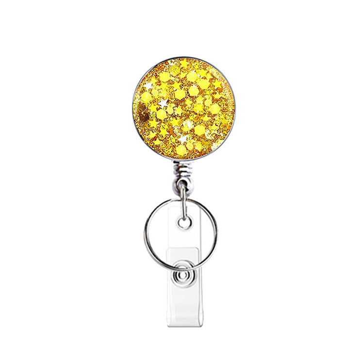 Wholesale UV Electroplated Resin Diamond Glitter Sequins Retractable Keychain