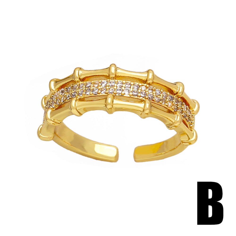 Wholesale Copper Plated 18K Gold Colored Zircon Geometric Open Ring