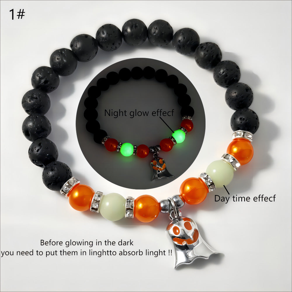 Wholesale  Glow-in-the-Dark Little Ghost Natural Volcanic Stone Ghost Bracelet
