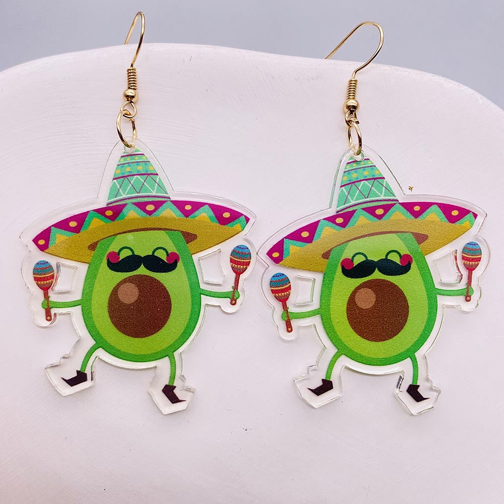 Wholesale Acrylic Shiny Exaggerated Mask Letter Avocado Earrings