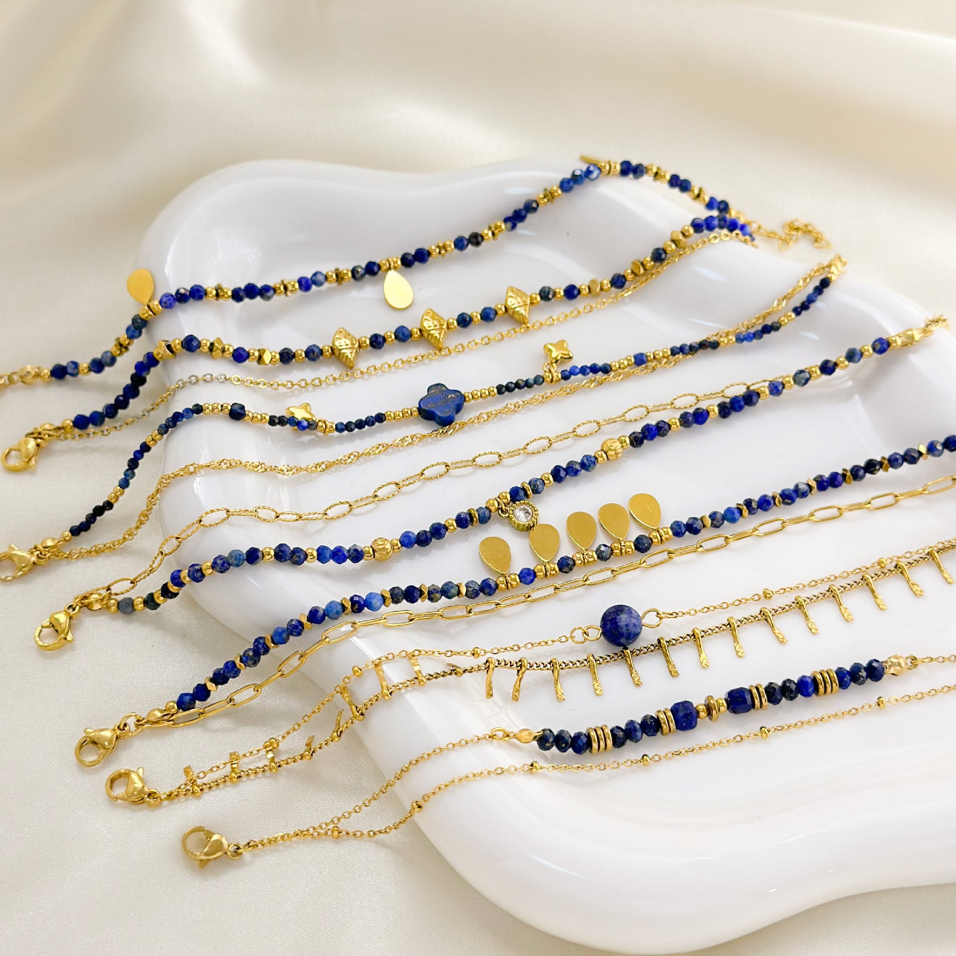 Wholesale Lapis Lazuleus Bracelet Design  Titanium Steel Bracelets Gold Plated Hand Jewelry