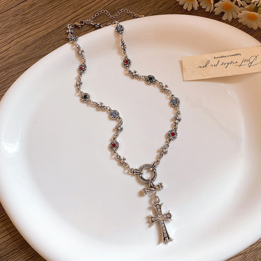 Wholesale Cross Black Gallstone Bead studded Diamond Necklace