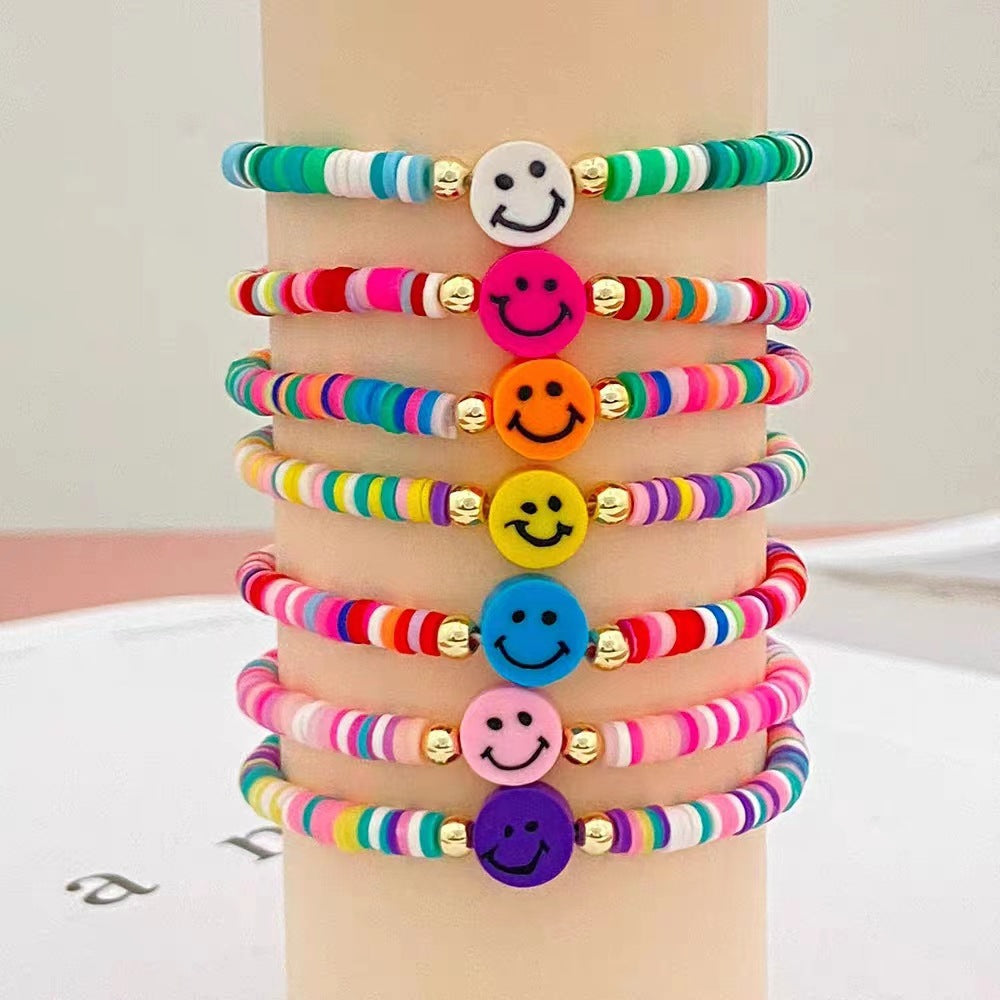 Wholesale niche design handmade soft y rainbow smiley bracelet