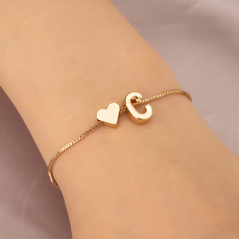 Wholesale Heart 26 Alphabet Alloy Bracelet