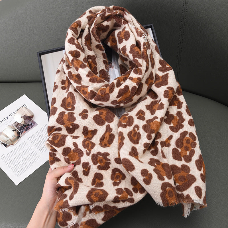 Wholesale Winter Leopard Print High-grade Cashmere Thickening Warm Large Shawl Scarf