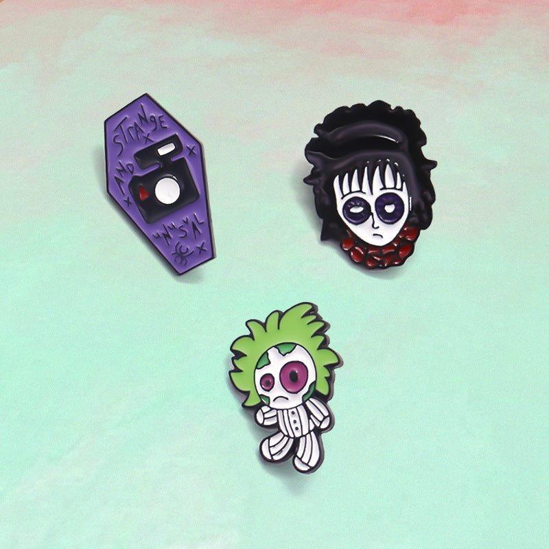 Broche de mago de cabello verde de metal punk de metal al por mayor