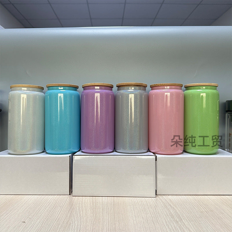 Wholesale Sublimation Mason Glass 12oz/16oz Coke Cup Cans Frosted Straws Single and Double Glass Bamboo Cover Cup