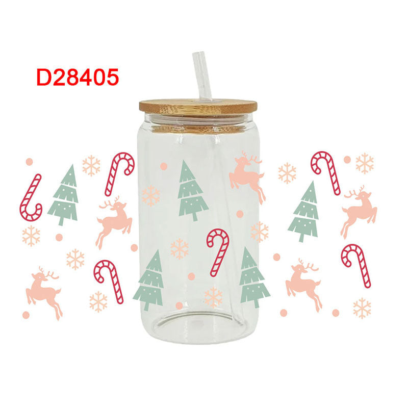 Wholesale Colorful Christmas Tree   16oz Cup UV DTF Wraps