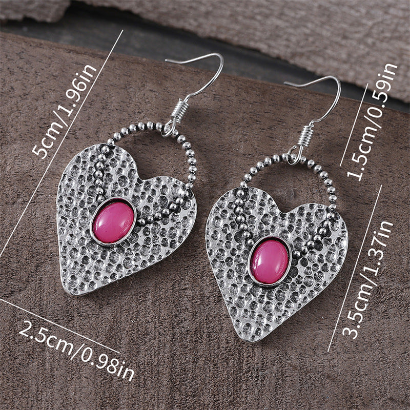 Wholesale Ancient Style Love Heart Inlaid Gem Alloy Retro Personality Simple Niche Earrings