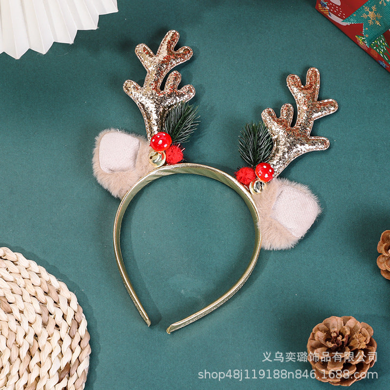 Wholesale Christmas Antlers Sparkling Pink Silver Ball Headband