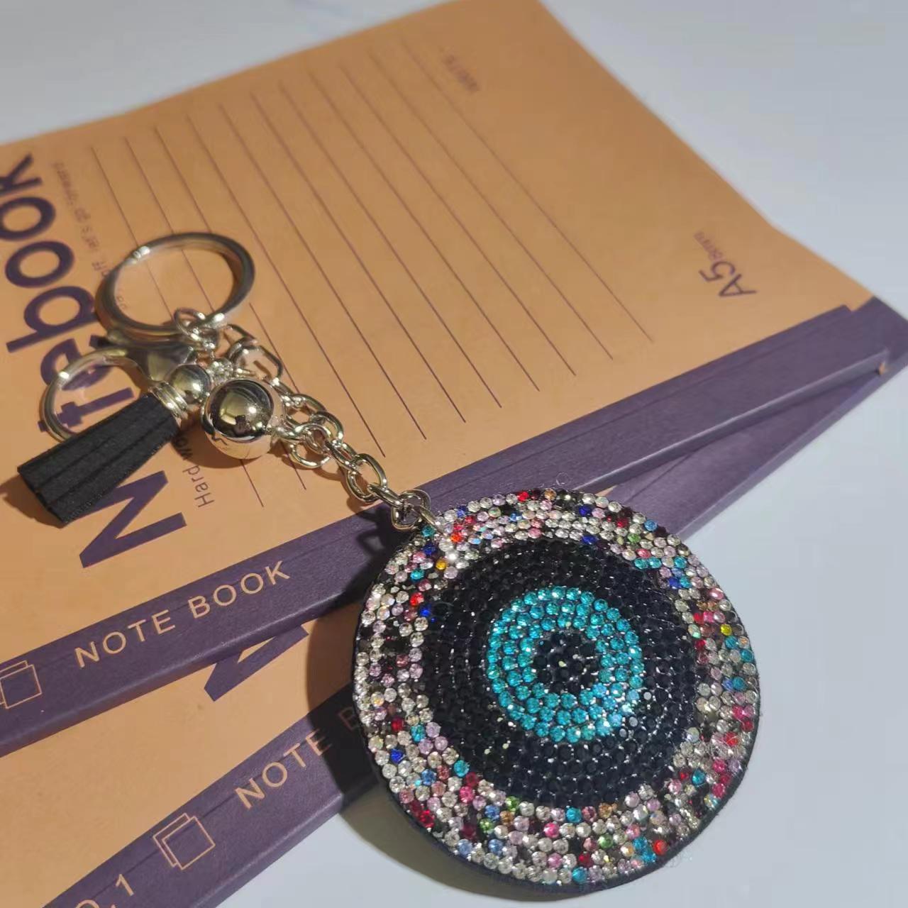 Wholesale 12pcs Diamond Devil Evil Eye Keychain Bag Tassel Pendant Key