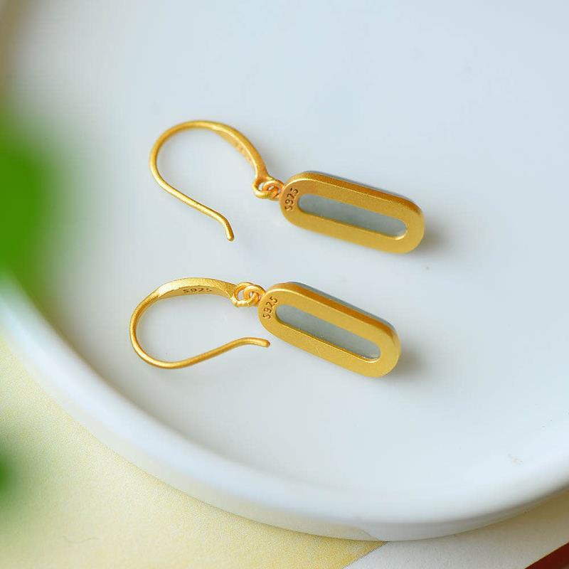 Wholesale jade ear hook natural jade earrings S925 sterling silver inlaid ancient silver simple Valentine's Day
