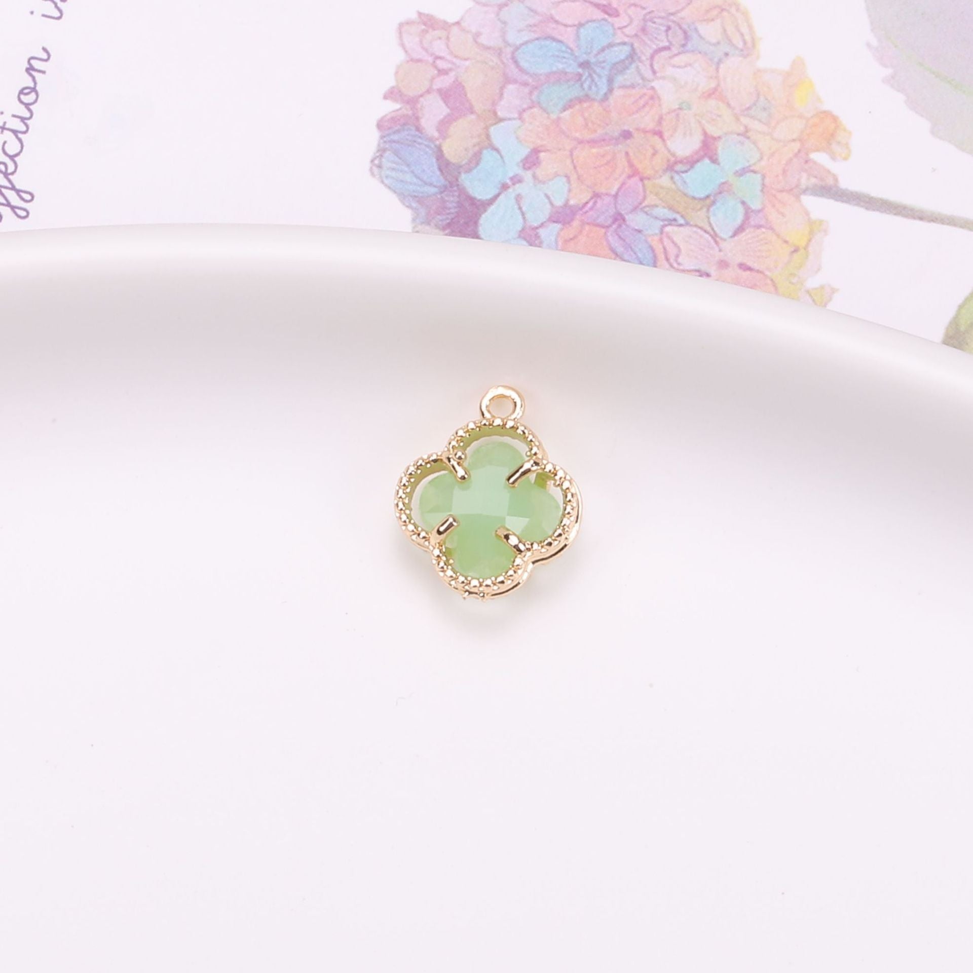 Wholesale 50pcs Crystal Double Hole Four Leaf Clover Pendant