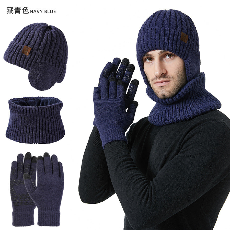 Wholesale Winter Fleece Ear Protection Knitted Hat Scarf Touch Screen Gloves Warm Suit