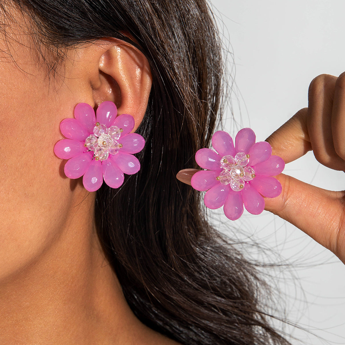 Wholesale 5pcs/pack sweet color resin petals flower earrings