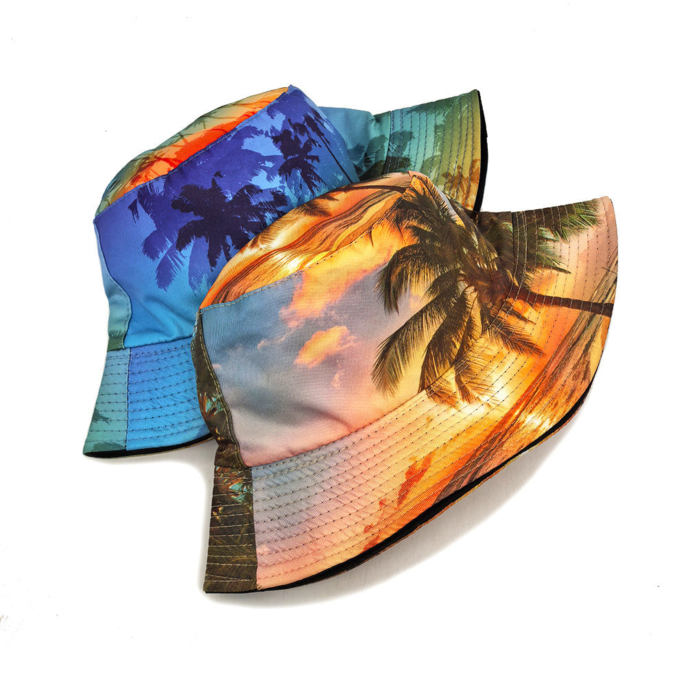 Wholesale Coconut Tree Pattern Bucket Hat Beach Hat