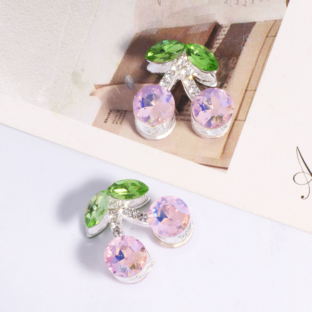 Wholesale 20pcs Double-sided three-dimensional alloy cherry-shaped rhinestone 3D Crystal Beads