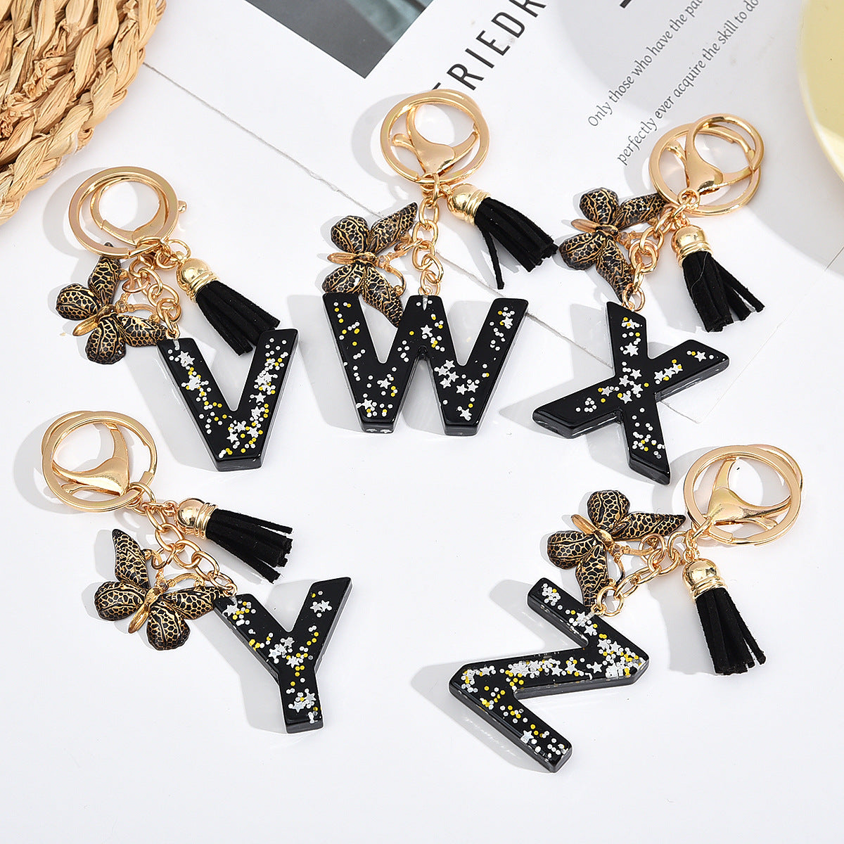 Wholesale Resin black English letter car key chain pendant