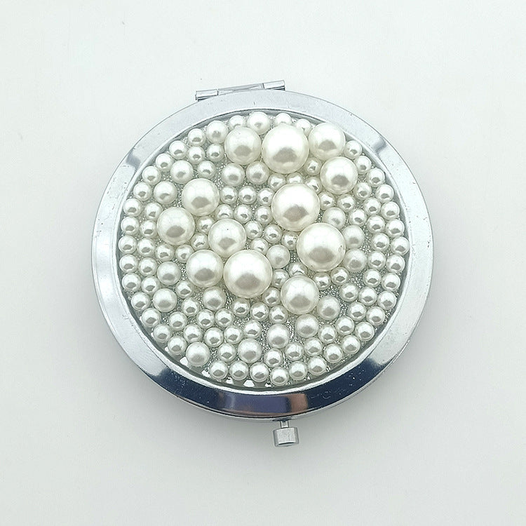 Wholesale Folding Pearl Diamond Makeup Aluminum Mirror