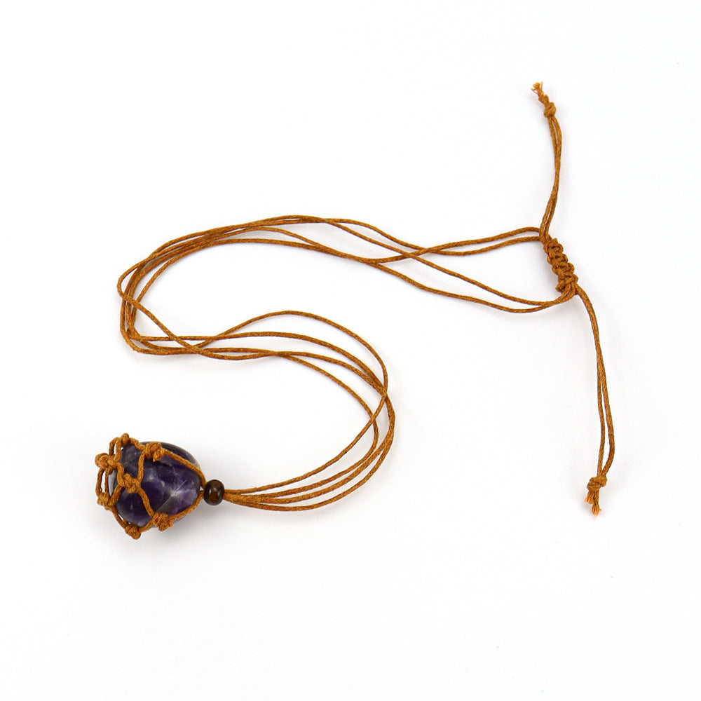 Wholesale Hand-woven Natural Stone Net Pocket Adjustable Necklace