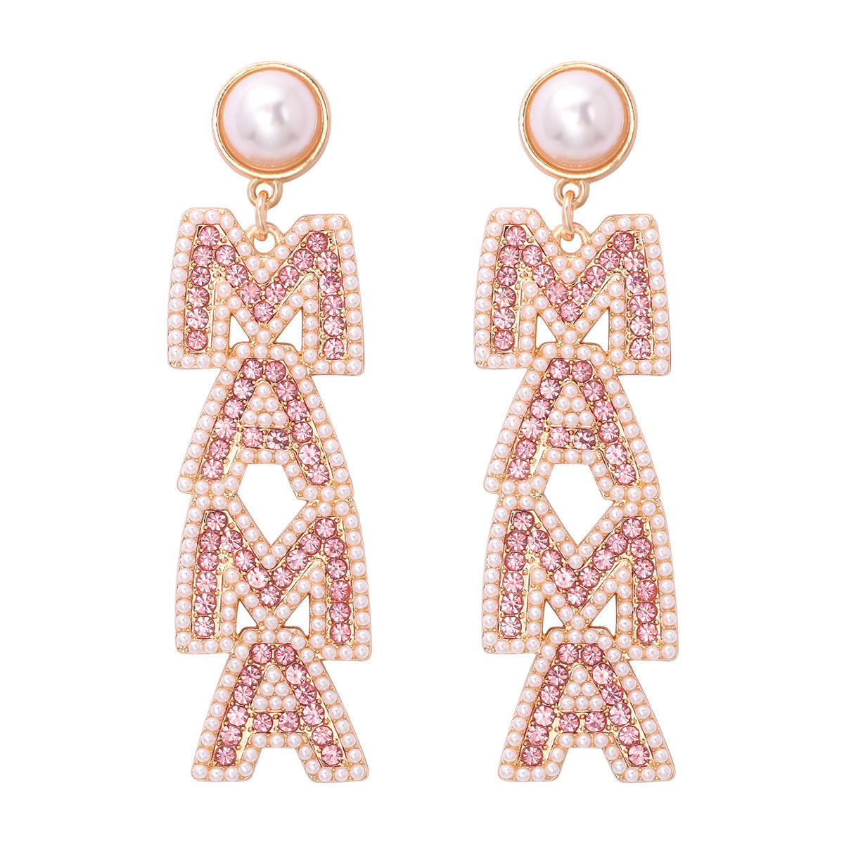 Wholesale  Mother' s Day creative letter  diamond pearl earrings light luxury earrings