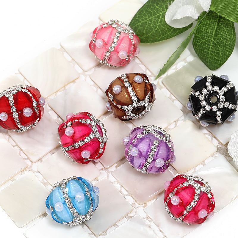 Wholesale 10pcs Heavy Industry Pearl Petal Diamond Ball Western Princess Rhinestone Chain DIY Mobile Phone Chain Beads