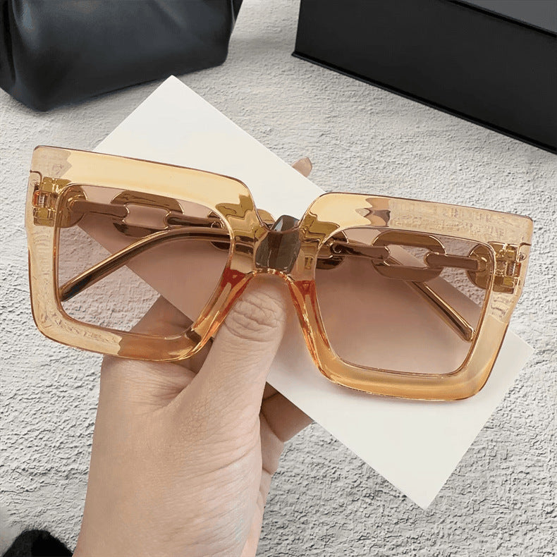 Wholesale  Large Frame Chain Sunglasses Women's New Square Sunglasses UV-proof Fashion Cross-border Glasses
