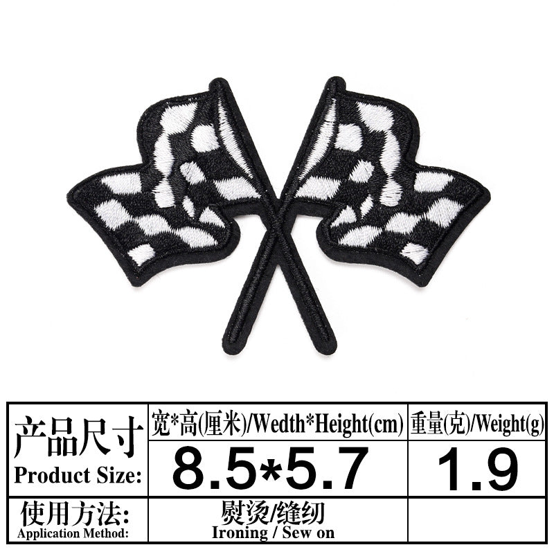 Wholesale Trendy Twill Embroidered Patches Assorted Black White Checkerboard  Web Heart Flag Designs For Towel Decoration DIY Accessory