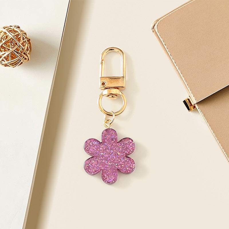 Wholesale Colorful resin glitter flower petal series keychain